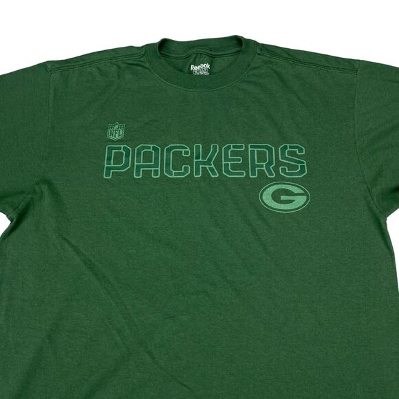 Green Bay Packers T Shirt Mens Medium Green Reebok NFL Football Sports Crew Neck - Picture 9 of 11